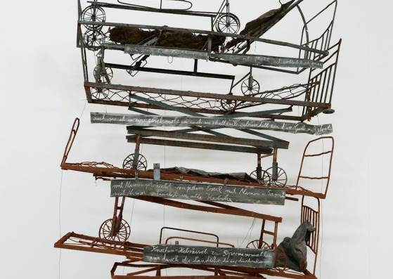 Himmelsschlucht by Anselm Kiefer. Iron, lead, wire, chalk, wood, plaster, oil and charcoal, 350x280x210 cm. Image courtesy of Pompidou Centre