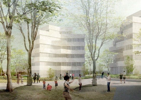 Urban Study Near a Creek On the Outskirts of Basel by Focketyn Del Rio Studio. Renderings by DL+ Images