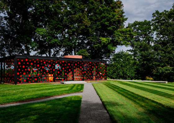 Yayoi Kusama’s “Dots Obsession — Alive, Seeking for Eternal Hope”, at Philip Johnson’s Glass House in Connecticut. Photograph by Matthew Placek