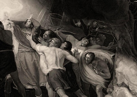 El naufragio en el acto I, escena 1 en un grabado 1797 de Benjamin Smith después de una pintura de George Romney. Via Wikimedia Commons con licencia bajo CC0 1.0 (dominio público). Imagen © Benjamin Smith
