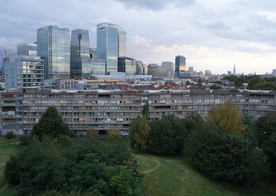 London from Robin Hood Garden. Project by Peter & Alison Smithson