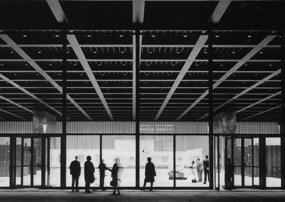 Vista del interior. Nueva Galería Nacional, Mies van der Rohe, Berlín, 1968