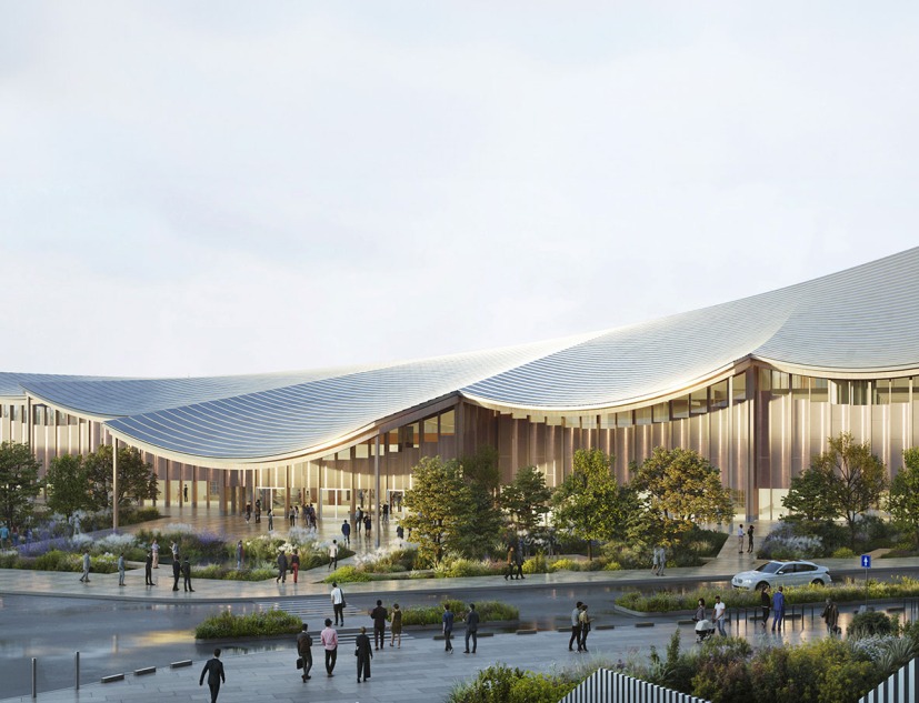 «The Sail» Centro de congresos de Ruán por BIG. Visualización por Atchain 