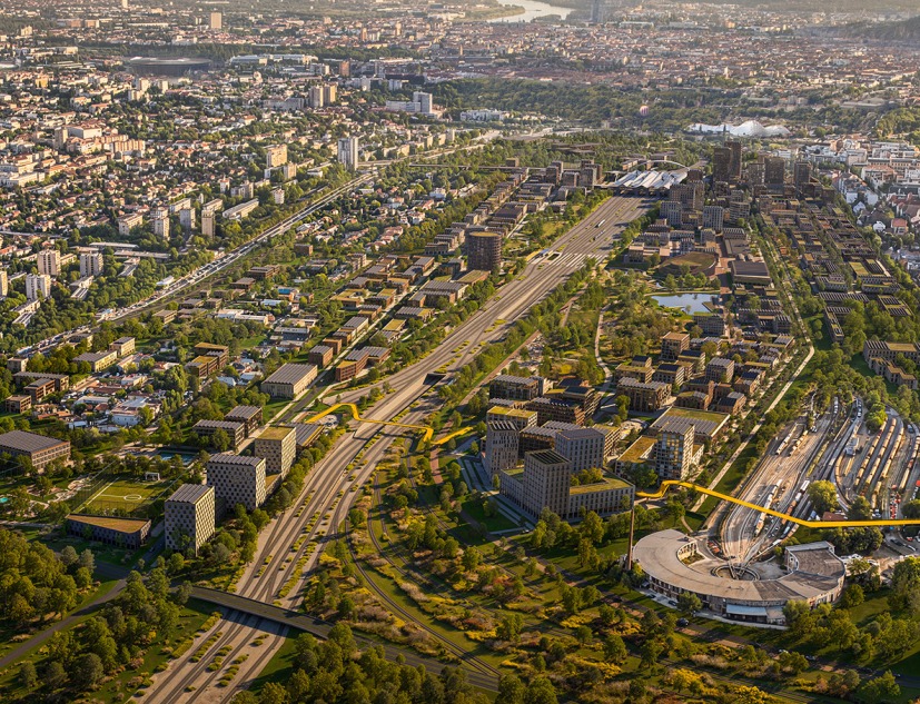 Rákosrendező Masterplan by Coldefy + CITYFÖRSTER + sporaarchitects + TREIBHAUS.LAND + Marko&Placemakers. Rendering by Zoa