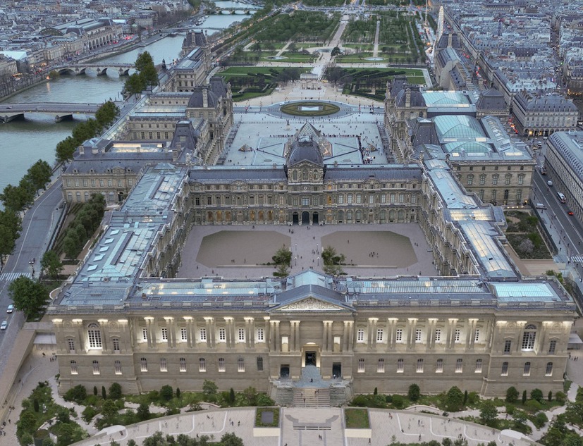 Vista aérea del eje histórico de París, propuesta de STUDIOS Architecture Paris y Selldorf Architects. Visualización por Vincent Atelier.