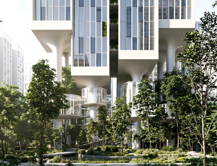 Rendering. "A High Rise on High Heels" by CRA-Carlo Ratti Associati