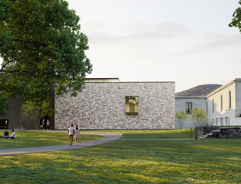 View from South Street. Design for the new Aso O. Tavitian wing by Selldorf Architects. Rendering by Playtime