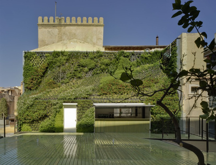 Vista exterior. Cafetería dentro de un jardín vertical por Antonio Maciá A&D. Fotografía © David Frutos