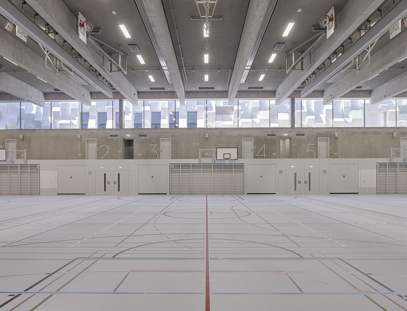 New triple sports hall at the Cantonal School Wettingen by :mlzd. Photograph by Ariel Huber / EDIT images