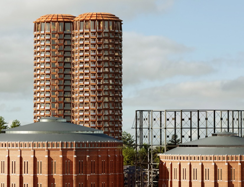 Residential tower at Stockholm’s historic gasworks by Cobe and Yellon. Rendering by Cobe and Yellon