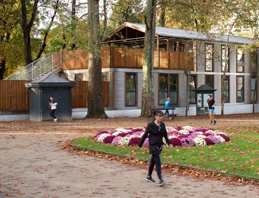Wooden nursery in Luxembourg Gardens by Djuric Tardio Architectes. Photograph by Clément Guillaume