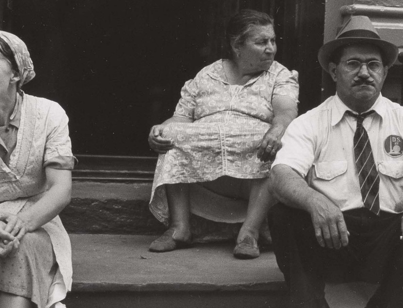 Three figures on a stoop, New York City, by Helen Levitt (1939)