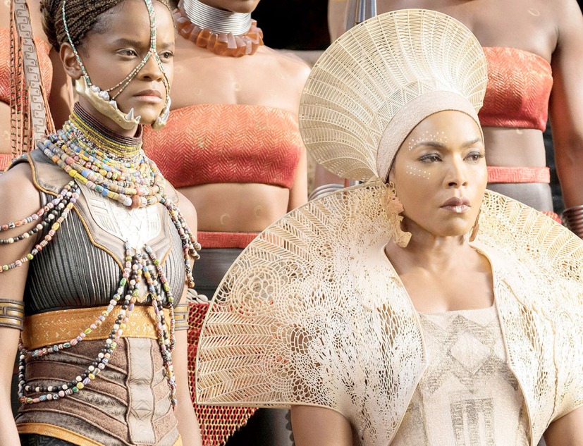 3D printed costume for Queen Ramonda character in Collaboration Julia Koerner with Ruth E. Carter. Image courtesy of Marvel’s Black Panther / Costume Design by Ruth Carter