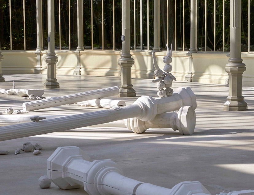 Exhibition view PEP AGUT. Madrid Meridian: Dream and Lie, in the Palacio de Cristal. April, 2021. Museo Nacional Centro de Arte Reina Sofía. Photographic archive of Museo Reina Sofía