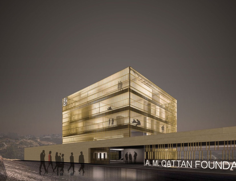 Visualización desde el exterior, Edificio de la A.M. Qattan Foundation en Ramallah por Donaire Arquitectos