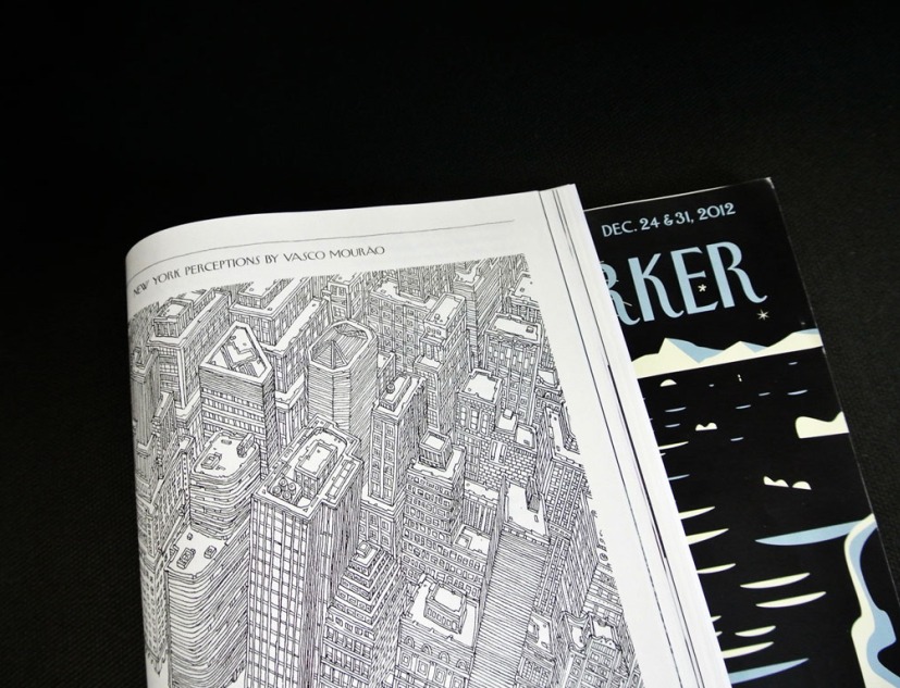 “New York Perceptions", por Vasco Mourão para la revista The New Yorker, abril 23, 2012, p. 44