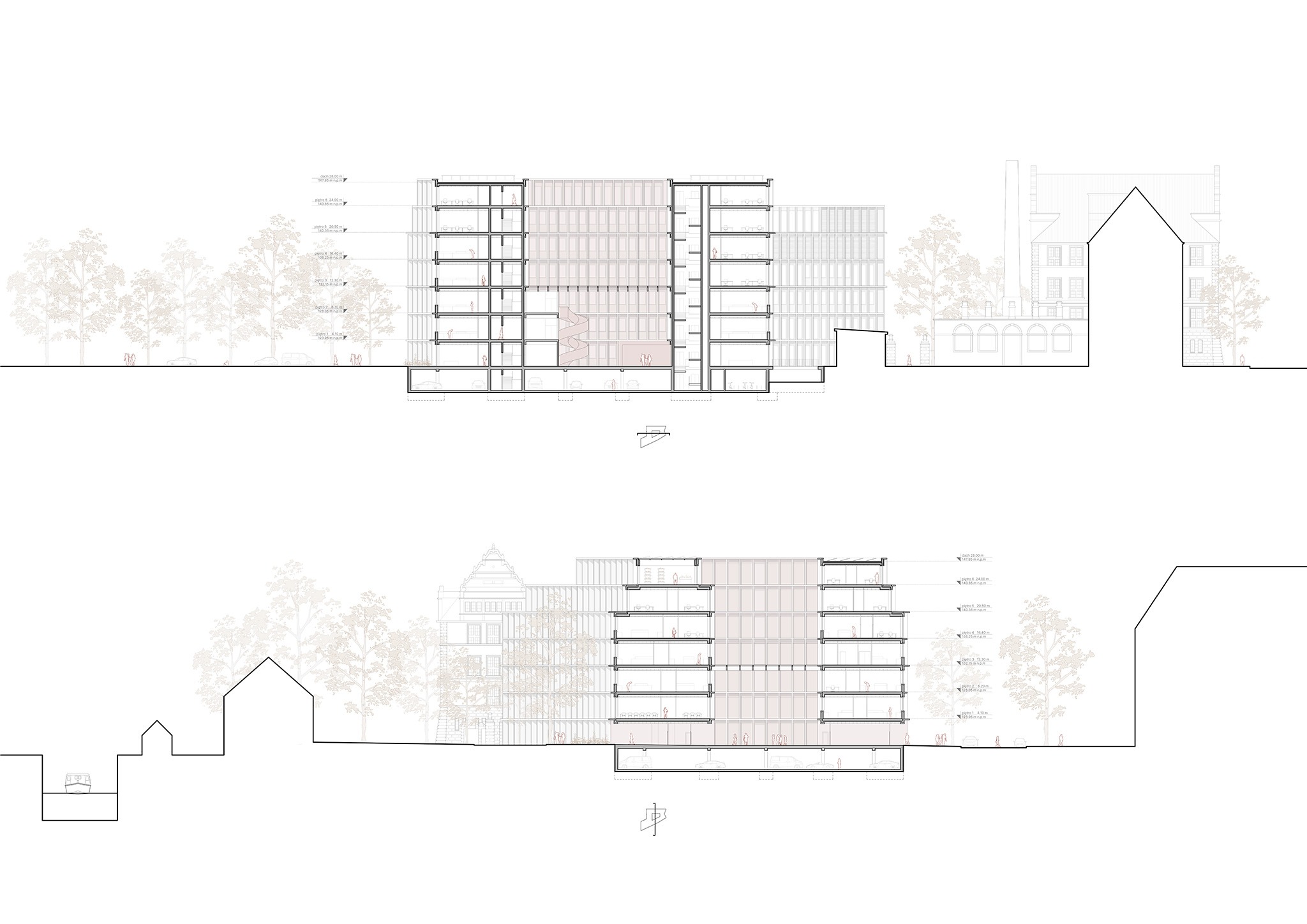 Sections. HTSH by Vaillo + Irigaray Architects + Interplay Architects. Sections. HTSH by Vaillo + Irigaray Architects + Interplay Architects.