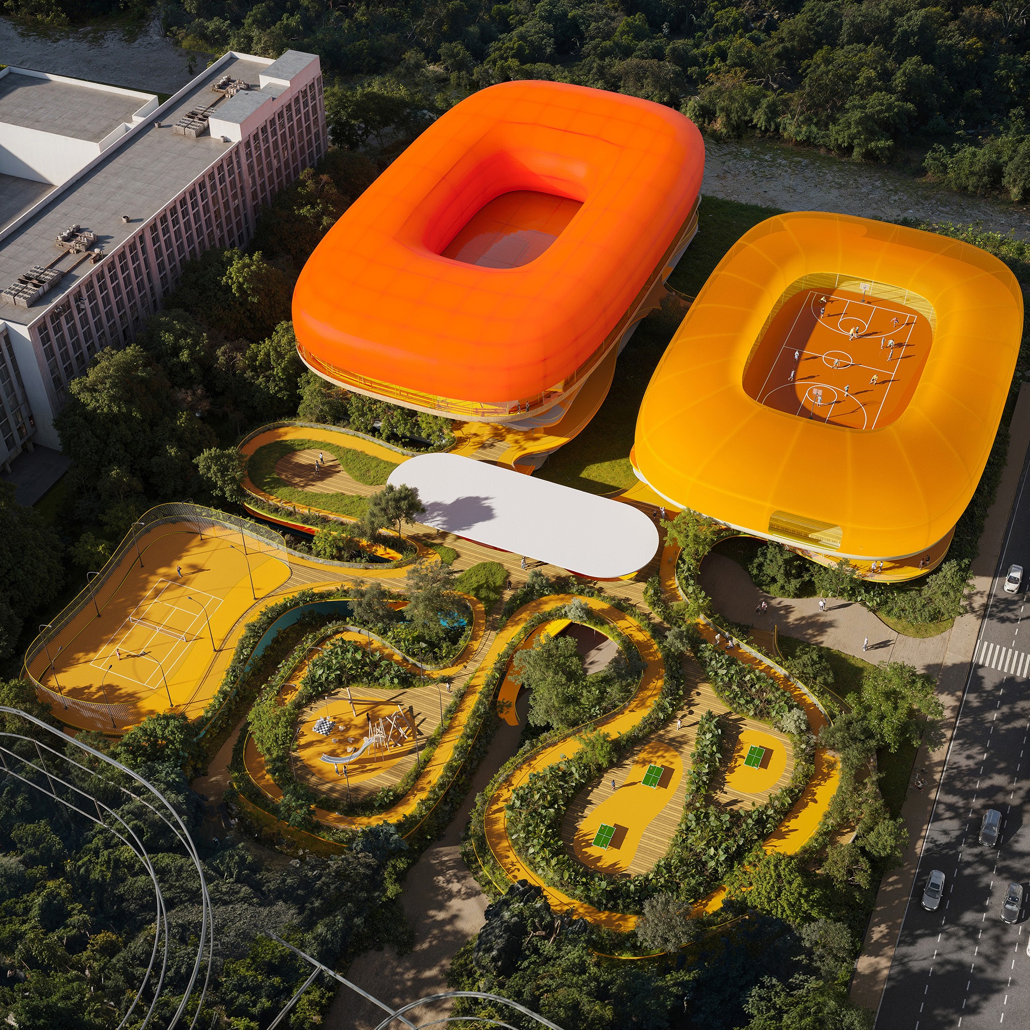 Polideportivo para el distrito de Songjiang en Shanghái por SelgasCano. Visualización por Playtime.