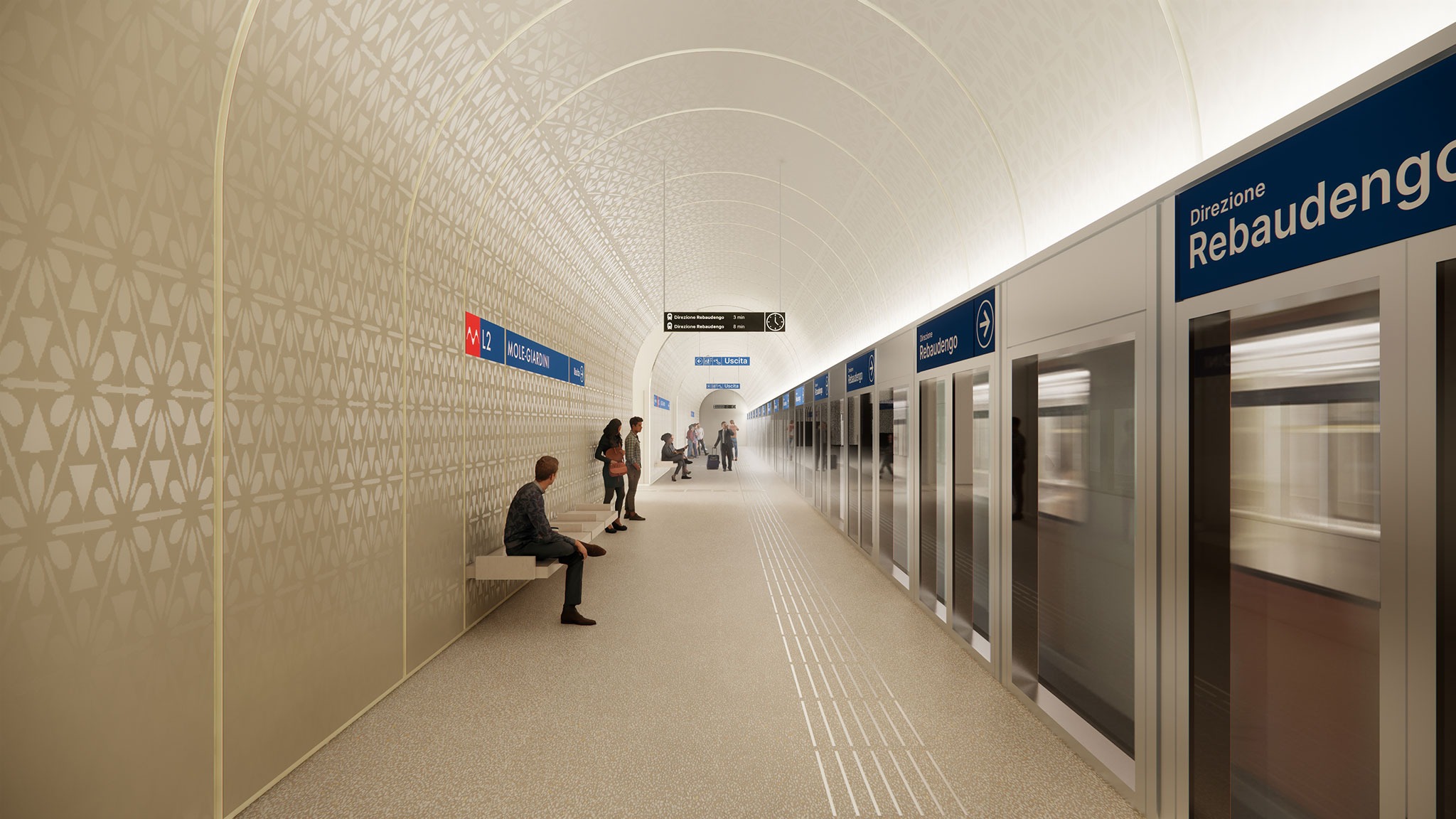 Inside. Mole-Giardini Station, Turin Metro Line 2, by UNS. Rendering by UNS. Imagen courtesy of Extraordinary Commissioner Chiaia.