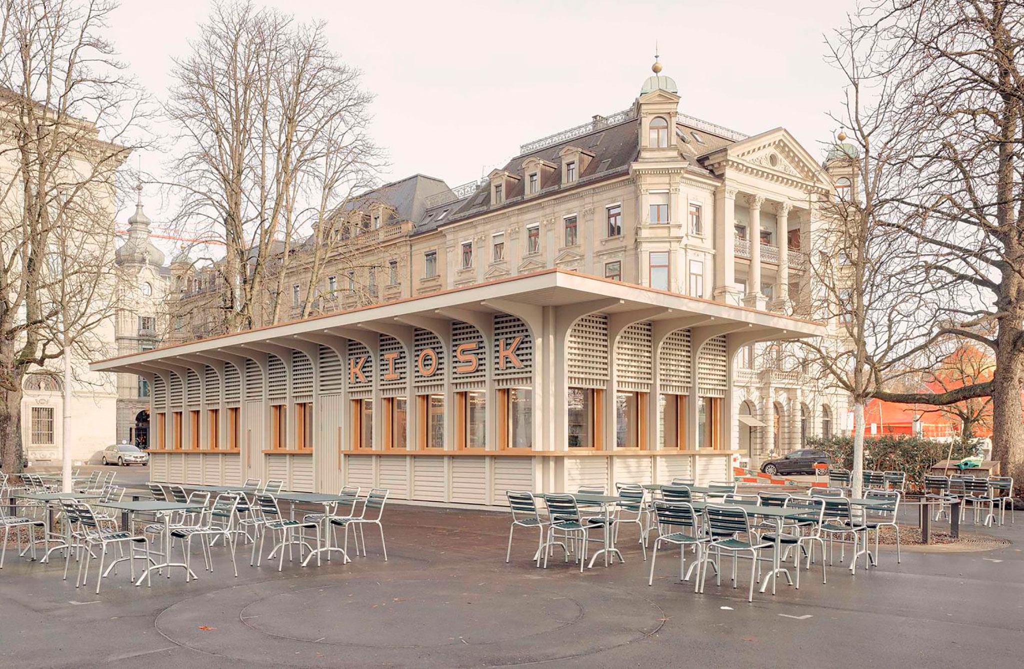 Quiosco en Bürkliplatz por Schmid Ziörjen Architects. Fotografía por Lukas Murer.  