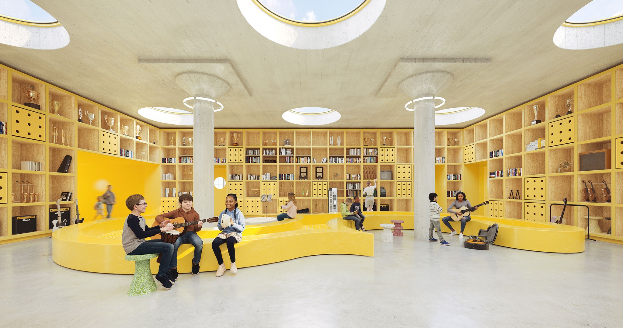 La Academia de música y artes Frank Liu Jr., por OMA. Visualización por OUT OF RAM.