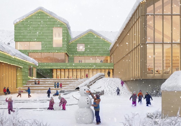 Glyvra School por Henning Larsen. Visualización cortesía de Henning Larsen 