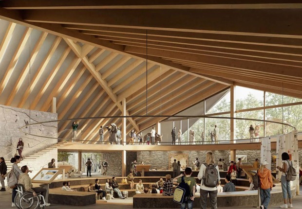 Inside view of the Alberta National Park Visitor Center by Kengo Kuma and Paul Raff