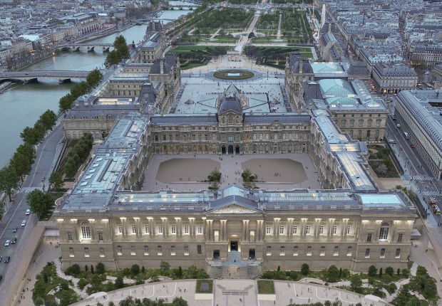 Vista aérea del eje histórico de París, propuesta de STUDIOS Architecture Paris y Selldorf Architects. Visualización por Vincent Atelier.
