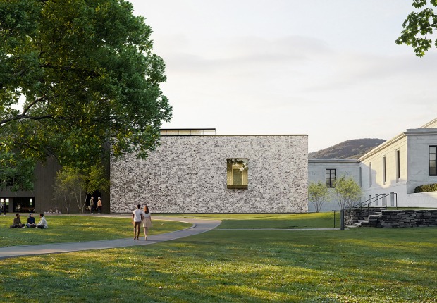 View from South Street. Design for the new Aso O. Tavitian wing by Selldorf Architects. Rendering by Playtime