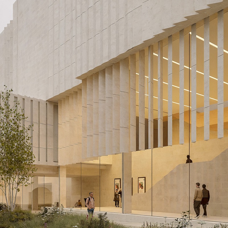 Nueva ala de la Galería Nacional, obra de Kengo Kuma and Associates. Representación de la entrada. Imagen de Kin Creatives