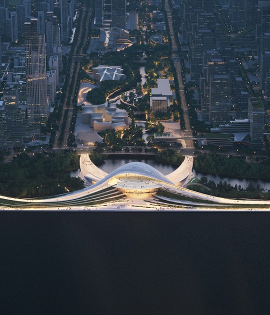 Hangzhou Qiantang Bay Art Museum by Snøhetta. Rendering by Atchain