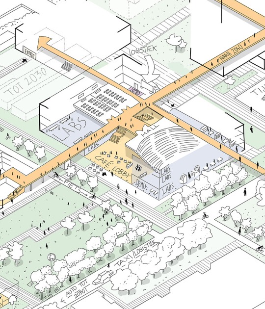 Area 19 at Eindhoven University of Technology by Kaan architecten + De Zwarte Hond. Rendering by De Zwarte Hond