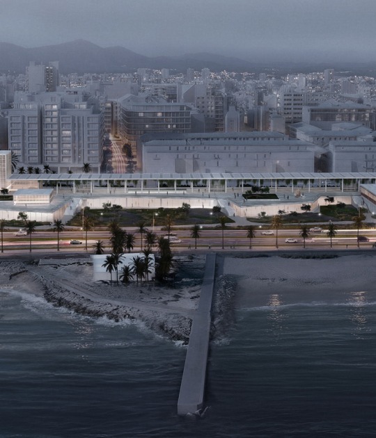 Visualización nocturna de la propuesta de Cruz y Ortiz, para recuperar la fachada marítima de Palma