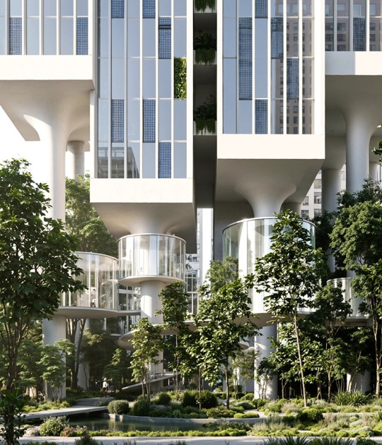 Rendering. "A High Rise on High Heels" by CRA-Carlo Ratti Associati