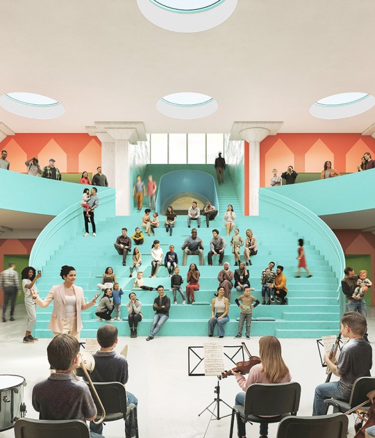 The Frank Liu Jr. Academy of Music and Arts, by OMA. Rendering by OUT OF RAM