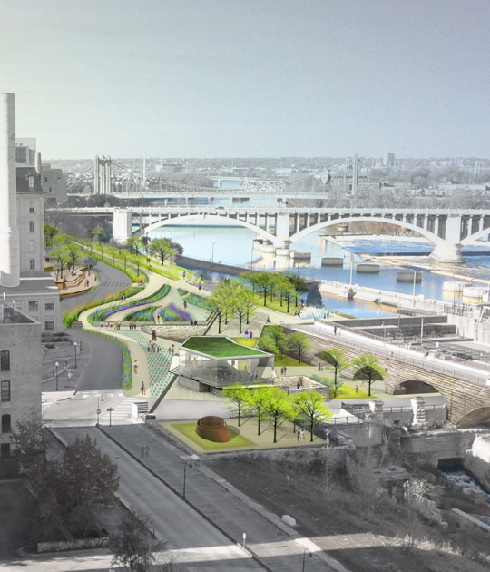 Overview. Water Works: A Gateway Park to the Mississippi River. Image courtesy of Minneapolis Parks Foundation