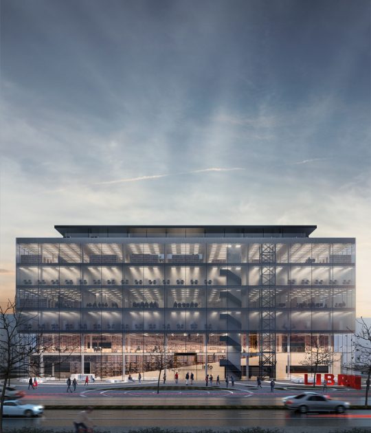 Visualización del alzado desde el exterior. Biblioteca Regional en Varna por Architects for Urbanity. Imagen © Architects for Urbanity