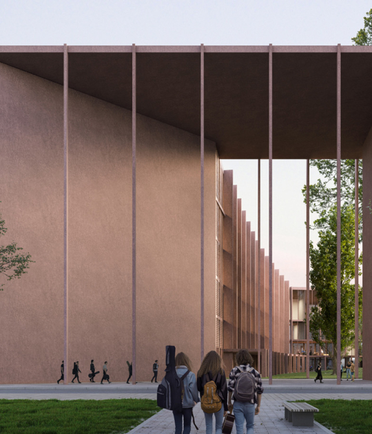 Castellón de la Plan School of Music and Dance by Baas + Vaillo Irigaray. Rendering by Playtime