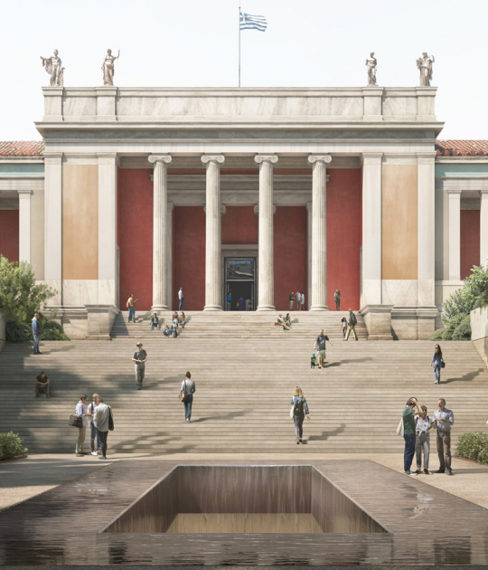 Central courtyard connecting the old and the new, rendering. National Archaeological Museum in Athens by David Chipperfield Architects. Images by Filippo Bolognese