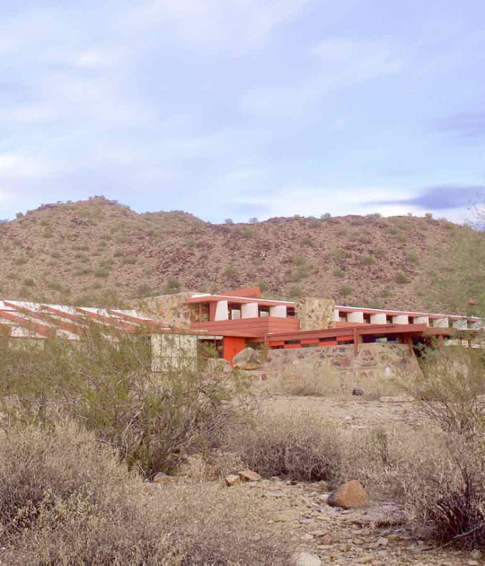Taliesin West in Arizona by Frank Lloyd Wright. Photograph by Foskett Creative, courtesy of Frank Lloyd Wright Foundation