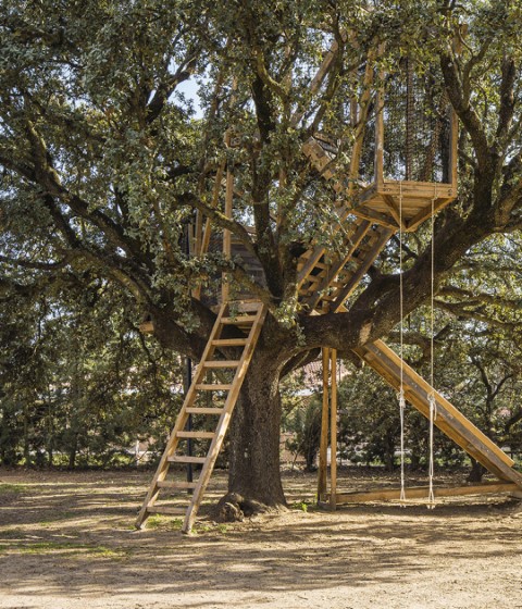 Tree house in an oak by Ignacio Borrego. Photograph by Imagen Subliminal
