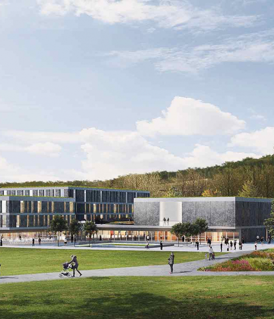 Centro Congresos y Hotel Goslar. Vista exterior. Imagen cortesía de Nieto Sobejano Arquitectos