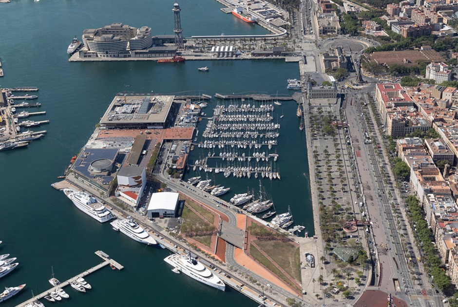 Bird's eye view of the Moll d'Espanya in Port Vell, Barcelona