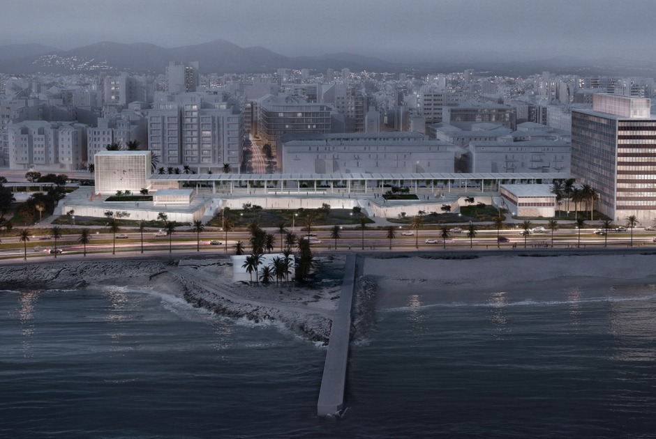 Nighttime visualization of the proposal by Cruz and Ortiz, to recover the seafront of Palma