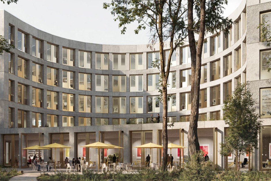 Extension of the Federal Ministry of Defence’s Berlin offices by Sauerbruch Hutton. Rendering by Philipp Obkircher