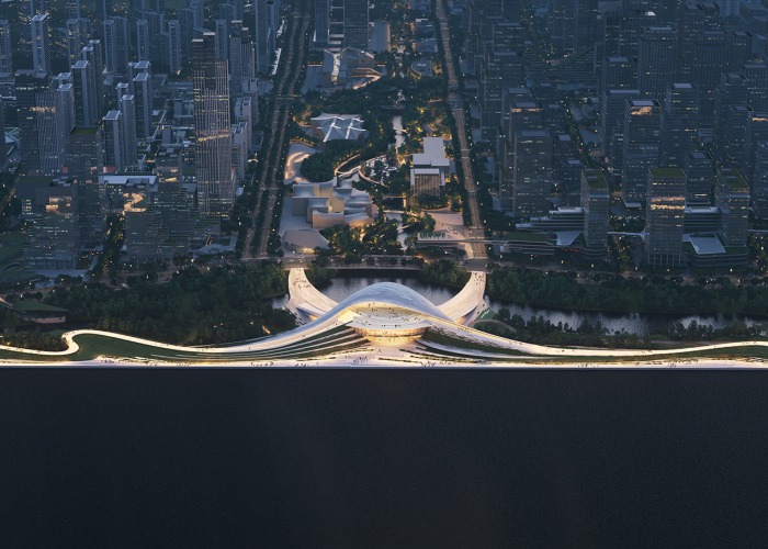 Hangzhou Qiantang Bay Art Museum by Snøhetta. Rendering by Atchain