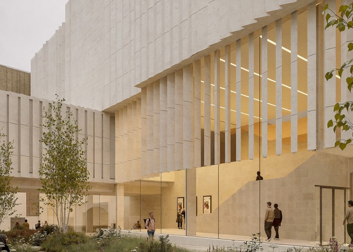 Nueva ala de la Galería Nacional, obra de Kengo Kuma and Associates. Representación de la entrada. Imagen de Kin Creatives