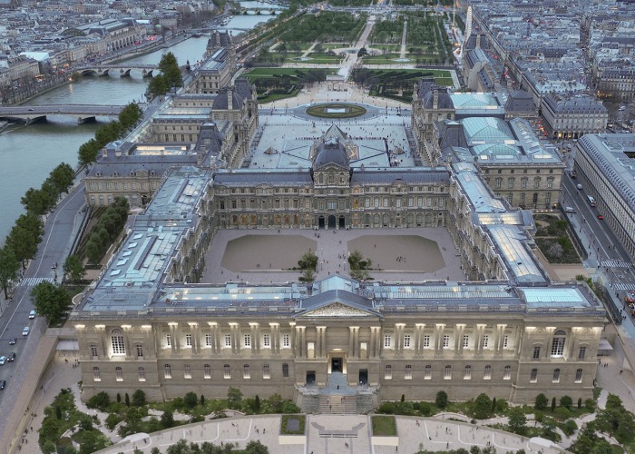 Vista aérea del eje histórico de París, propuesta de STUDIOS Architecture Paris y Selldorf Architects. Visualización por Vincent Atelier