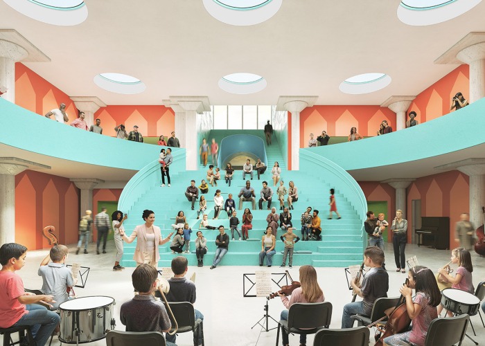 La Academia de música y artes Frank Liu Jr., por OMA. Visualización por OUT OF RAM