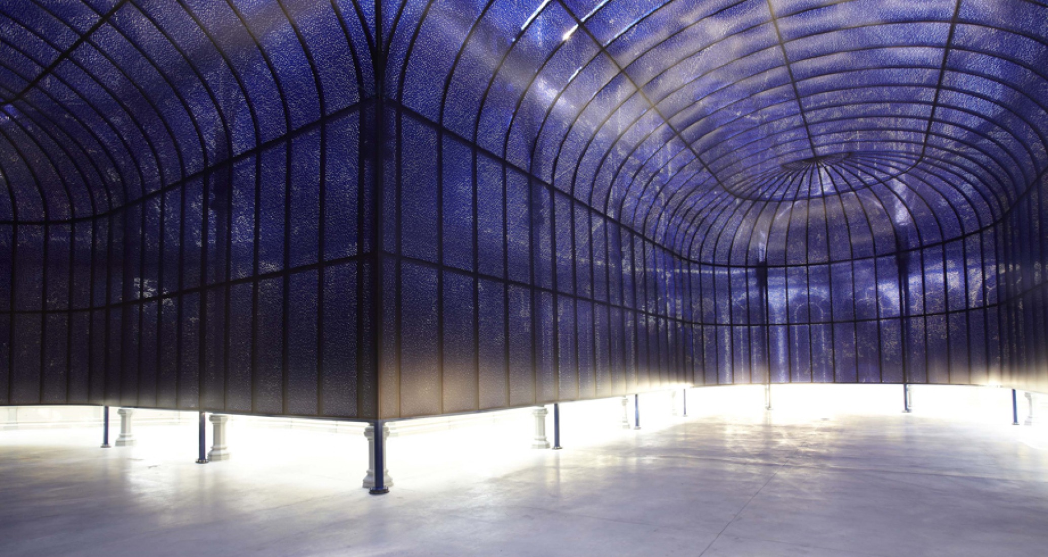Interior+floor installation, "Written in the celestial bodies" by Soledad Sevilla for the Crystal Palace, 2011. Photo: Joaquín Cortés / Roman Lords. MNCARS.